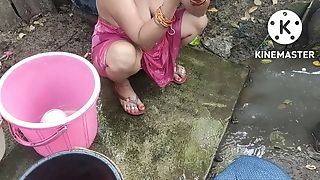 Indian Building Wifey Bathing Outside