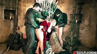 Big-chested Blonde Whore Fucked On The Metal Throne And Soaked In Sperm